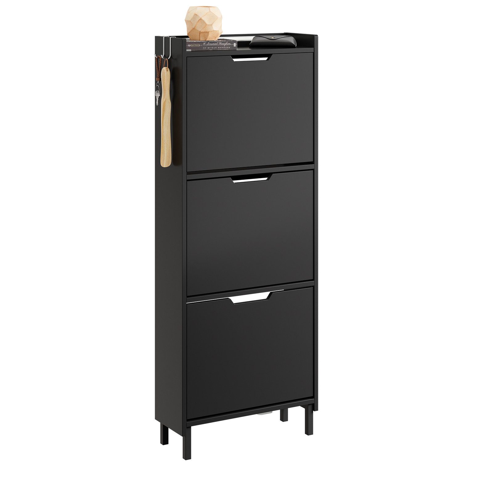 SoBuy Schuhkipper FSR151-H-E, Schuhschrank schmal, Schuhregal Schuhkipper Flurschrank, Schuhschrank hängend, mit Sensorlicht, 3 Klappen, Schuhaufbewahrung