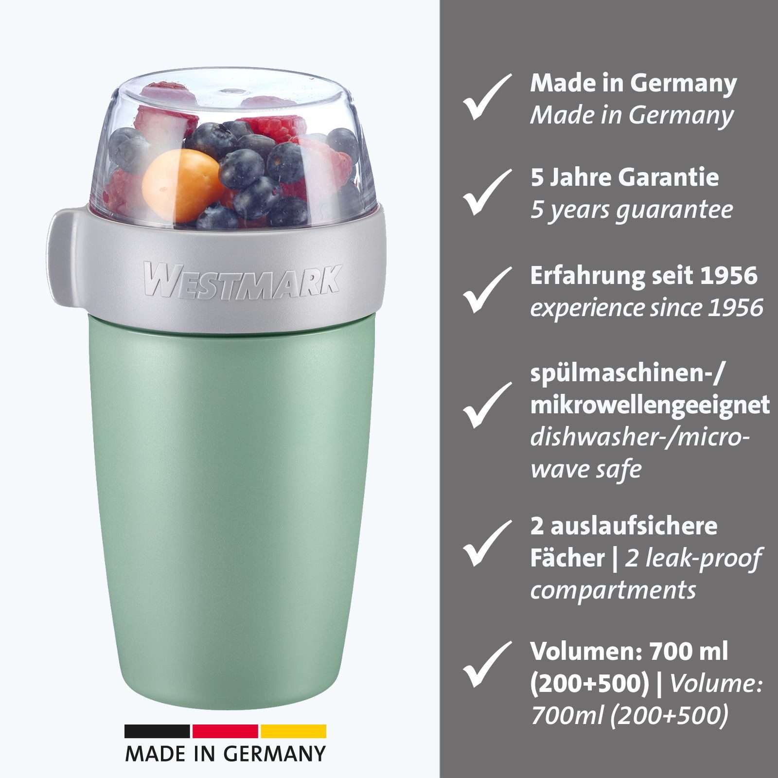 WESTMARK Mehrwegbecher, Kunststoff, (1-tlg), Joghurt-, Müsli-, Lunchbehälter, To Go, 200 + 500 ml, Made in Germany
