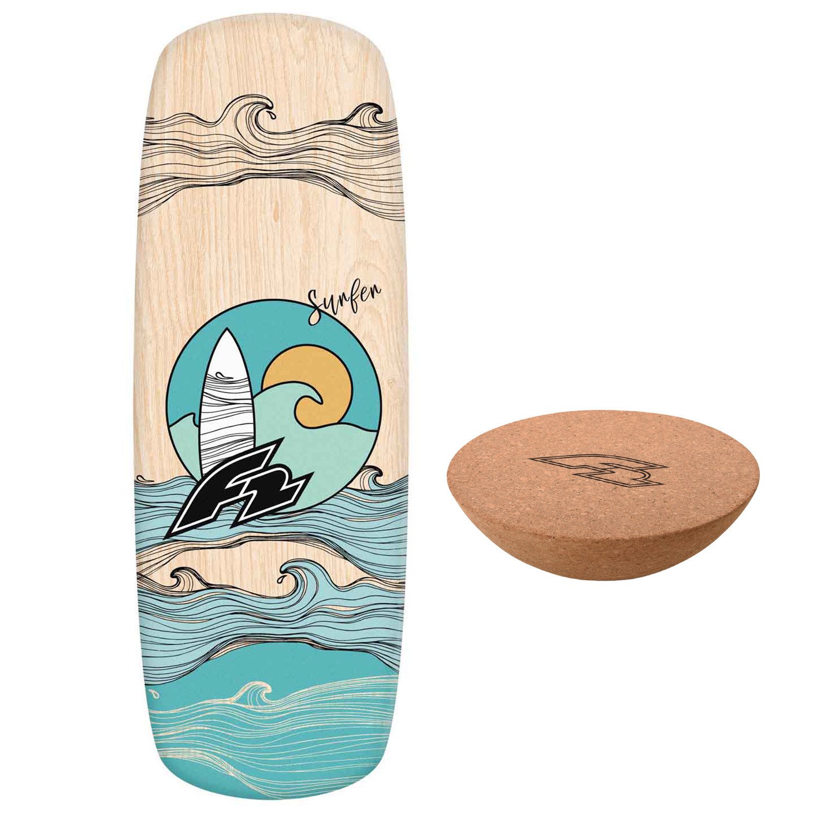 F2 Balanceboard F2 Set Balance Board Pill 86x30cm mit Kork Halbkugel
