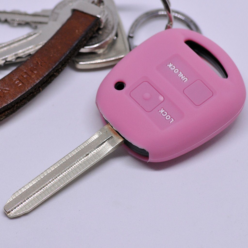 mt-key Schlüsseltasche Autoschlüssel Softcase Silikon Schutzhülle Pink, für Toyota Yaris RAV 4 Aygo Corolla Avensis 2 Knopf Funk Fernbedienung