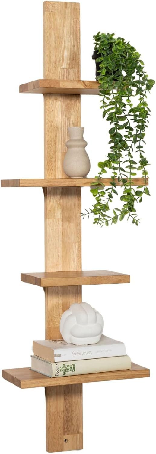Stelby Wandregal Schweberegal mit 4 Ebenen – Rustikales Wandregal aus Holz, Packung, Wandregal im Modernen-Design, platzsparend & vielseitig einsetzbar