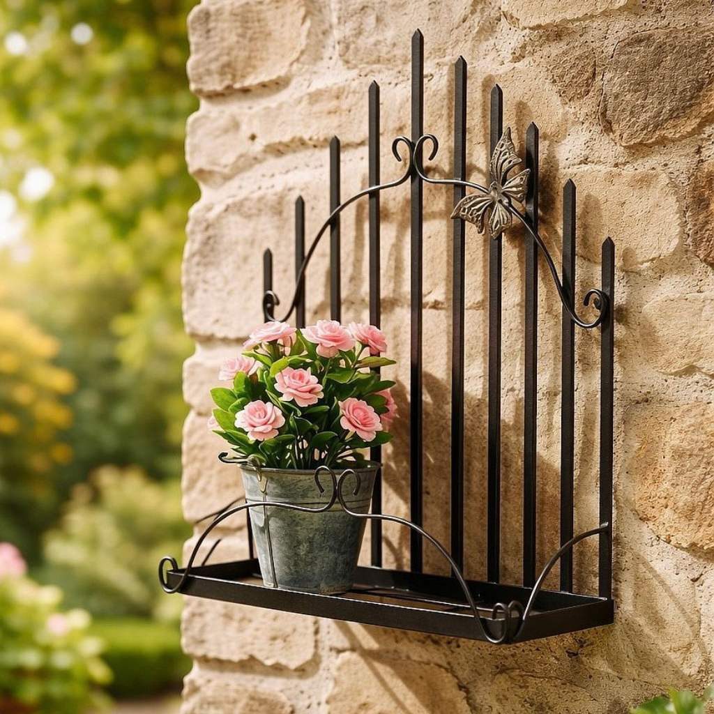 DanDiBo Blumenständer Wandblumenhalter Metall Schwarz 50 cm Wandregal 96237 Blumenregal, Wandtopfhalter
