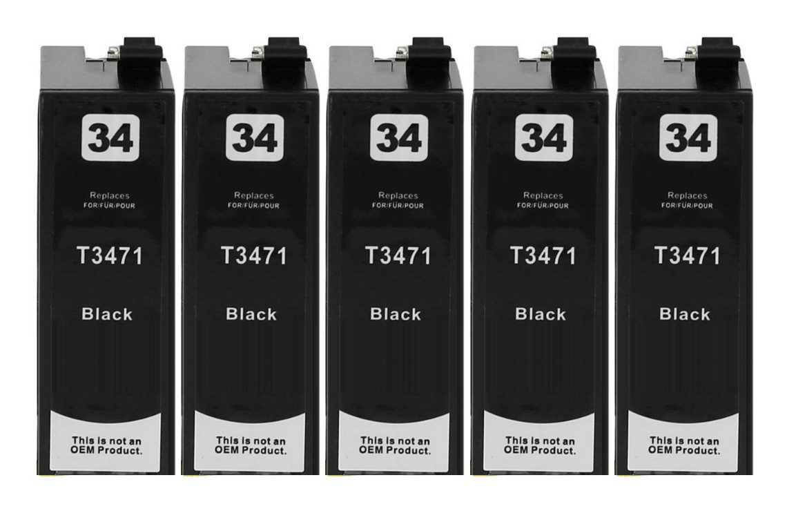 inkpro 5 x Druckerpatrone T34XL kompatibel mit Epson 34XL, Tintenpatrone (für WorkForce Pro WF-3720 DW, WF-3720 DWF, WF-3725 DWF, XL Füllmengen: Black 30 ml / Cyan, Magenta und Yellow je 14 ml)