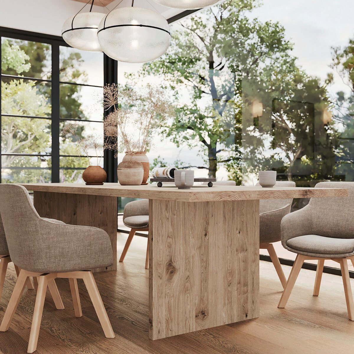 Rellgo Esstisch Anni, vielfältiger Tisch aus Eichenholz, zeitloser Wohnzimmertisch, wasserabweisender Küchentisch, 160 x 90 cm