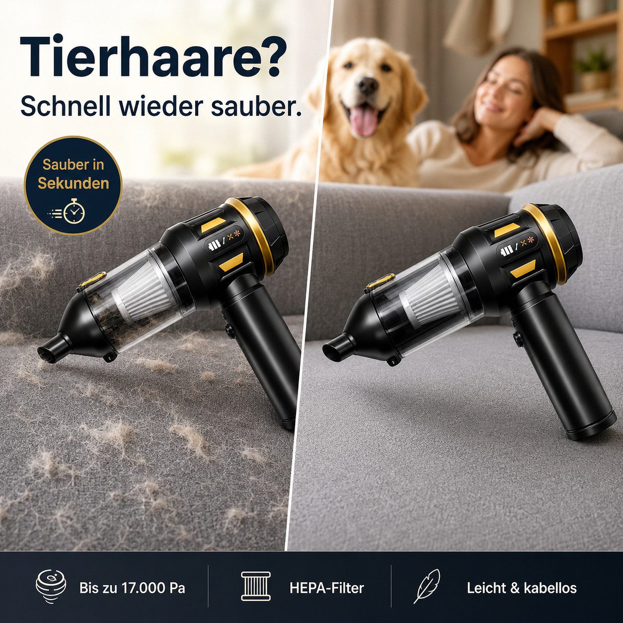 Goldstern-Tech Akku-Handstaubsauger PowerVac, 100 W, Staubbehälter (beutellos 0,4 l), leicht & kompakt, kabellose, variable Saugleistung & USB-Ladefunktion