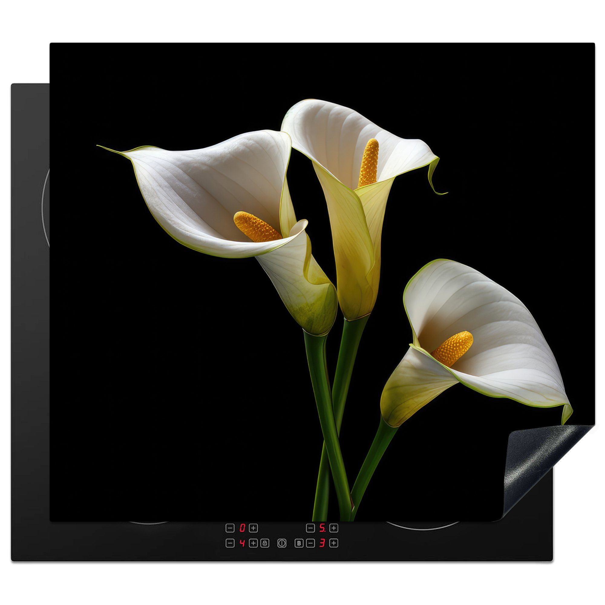 Arbeitsfläche (1 MuchoWow nutzbar, tlg), Botanisch, - Herdblende-/Abdeckplatte cm, Mobile Ceranfeldabdeckung - - Natur Weiß Blumen Pflanzen Vinyl, 60x52 -