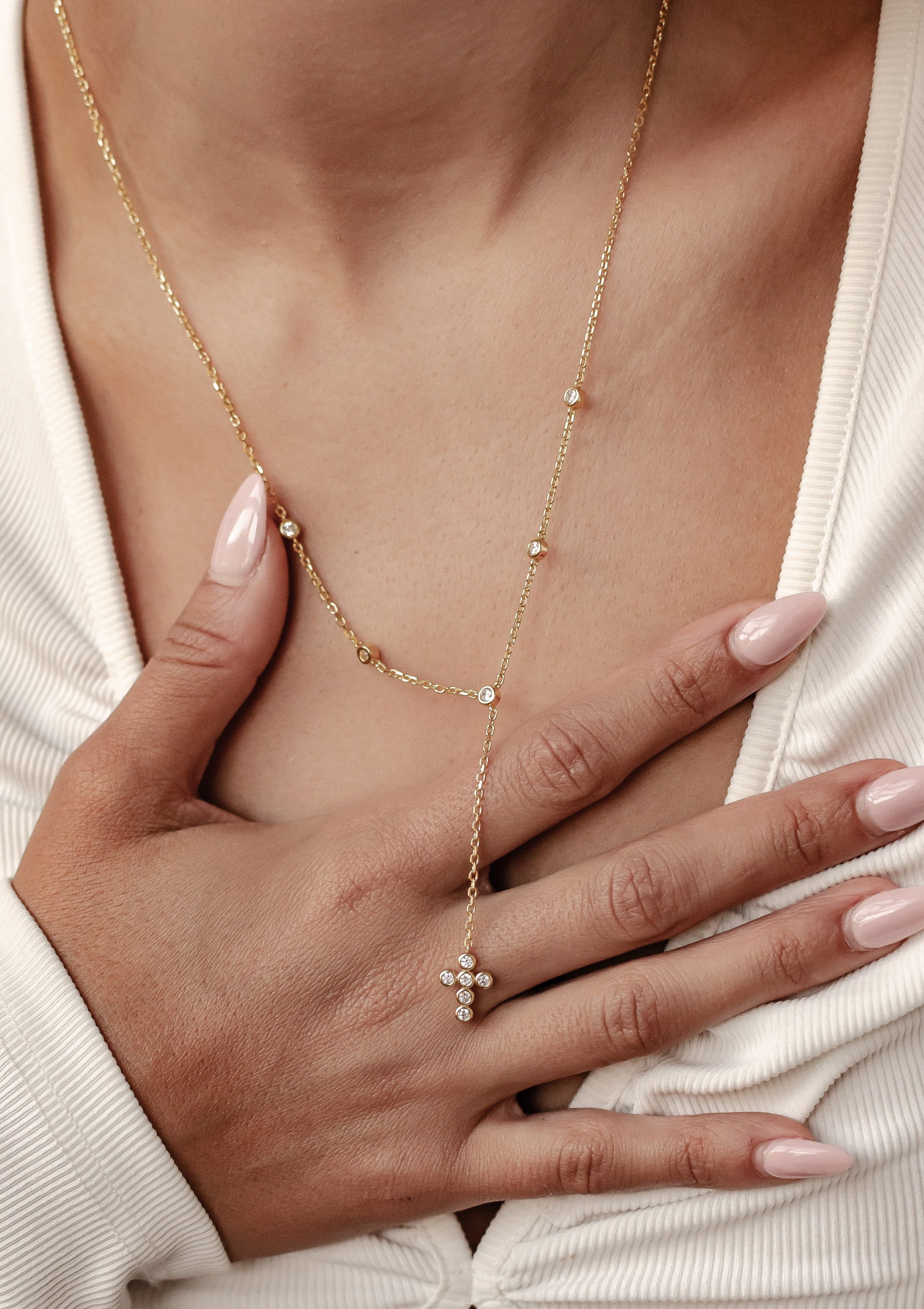 Hey Happiness Kreuzkette Lariat mit Anhänger, Elegante Y Kette aus 925 Silber für Damen