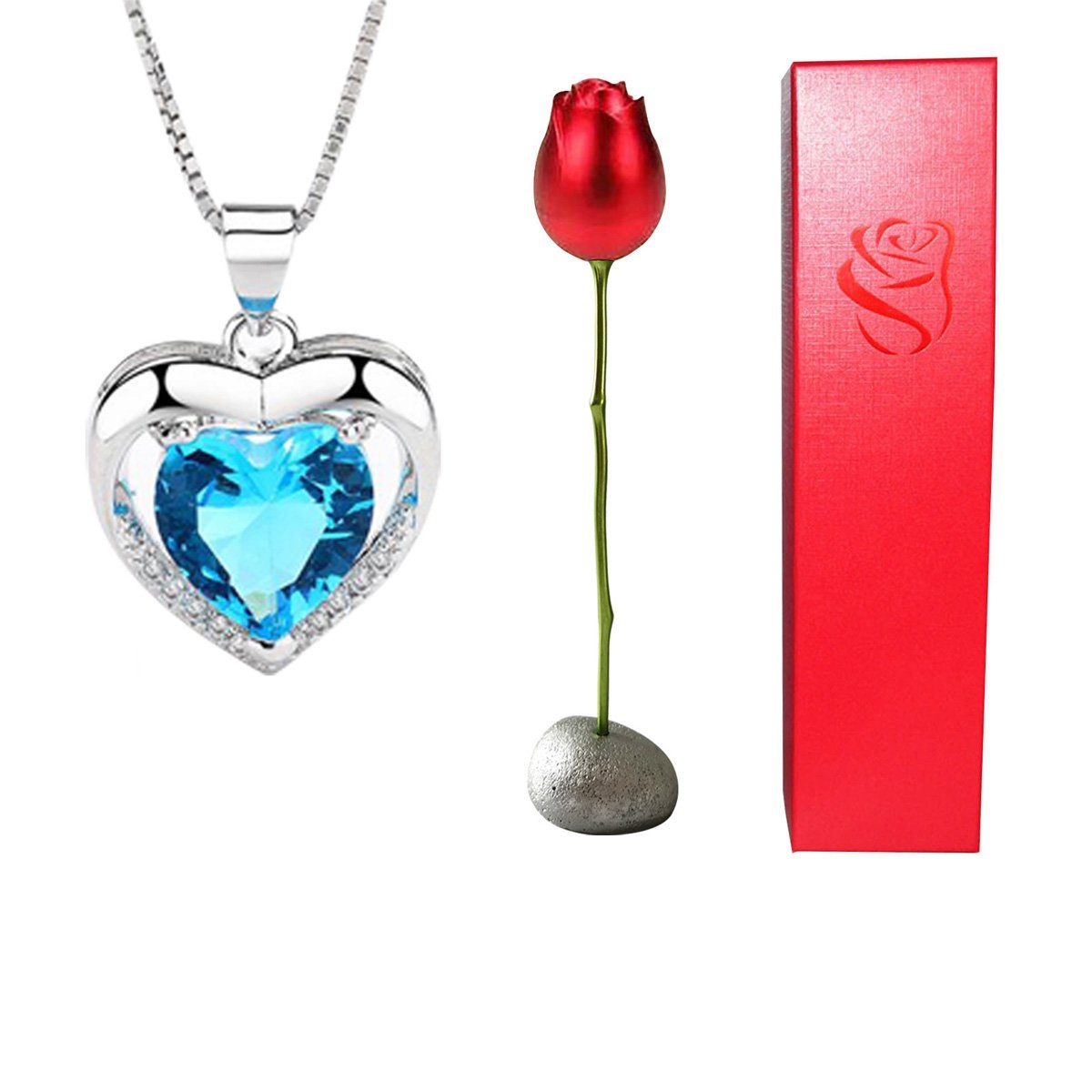 yozhiqu Herzkette Herzförmiges Blau-Lila Kristalldiamant-Anhänger-Halskette, Eleganter Schmuck für jeden Anlass,perfektes Geschenk für Valentinstag