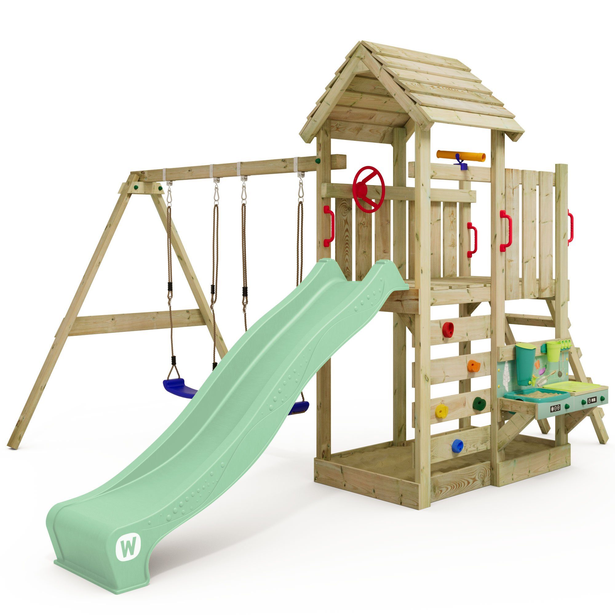 Wickey Klettergerüst MultiFlyer Spielturm mit Rutsche, Schaukel