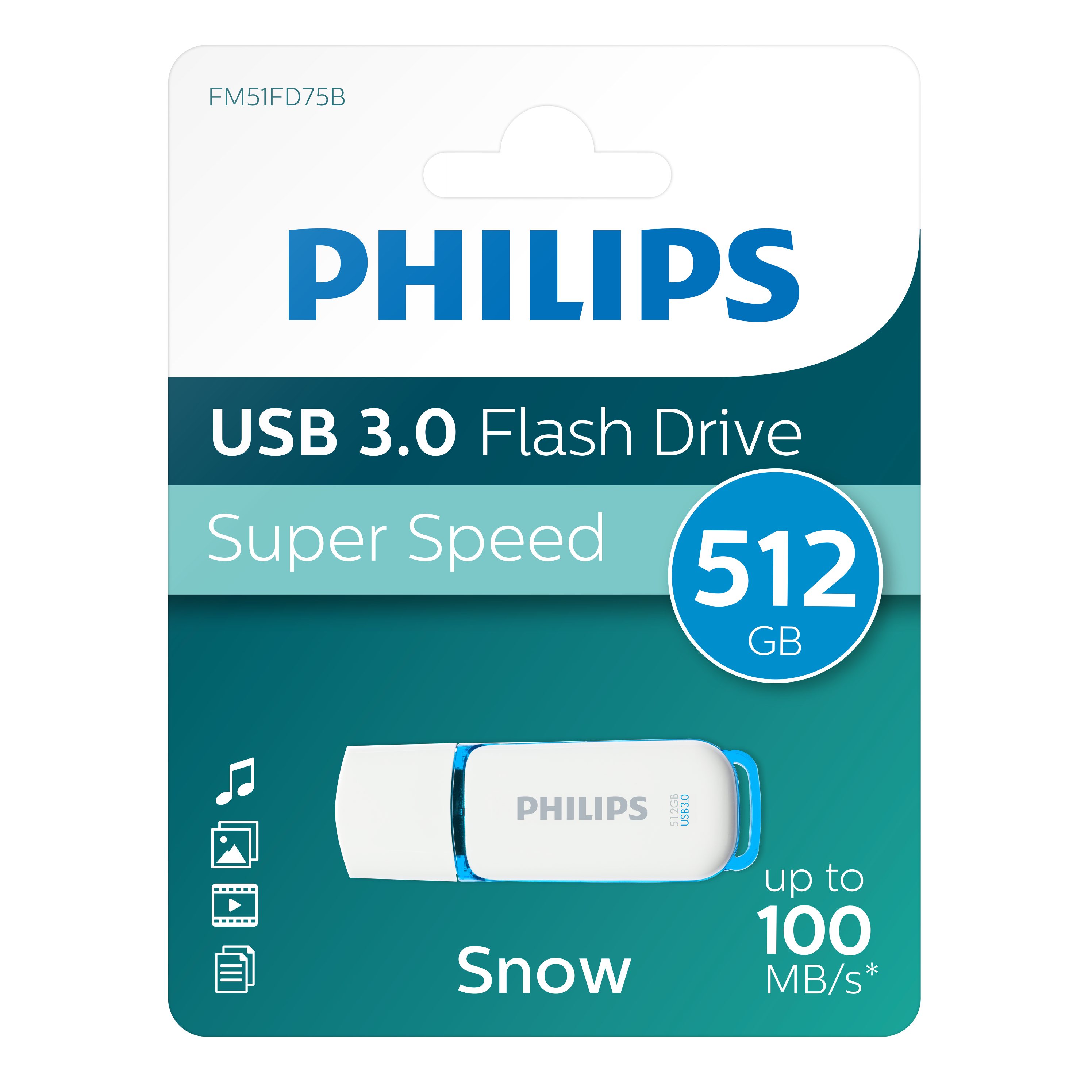 Philips FM51FD75B/00 USB-Stick (USB 3.0, Lesegeschwindigkeit 100,00 MB/s, Ocean Blue®, 512GB, USB3.0, LED, 1er Pack)