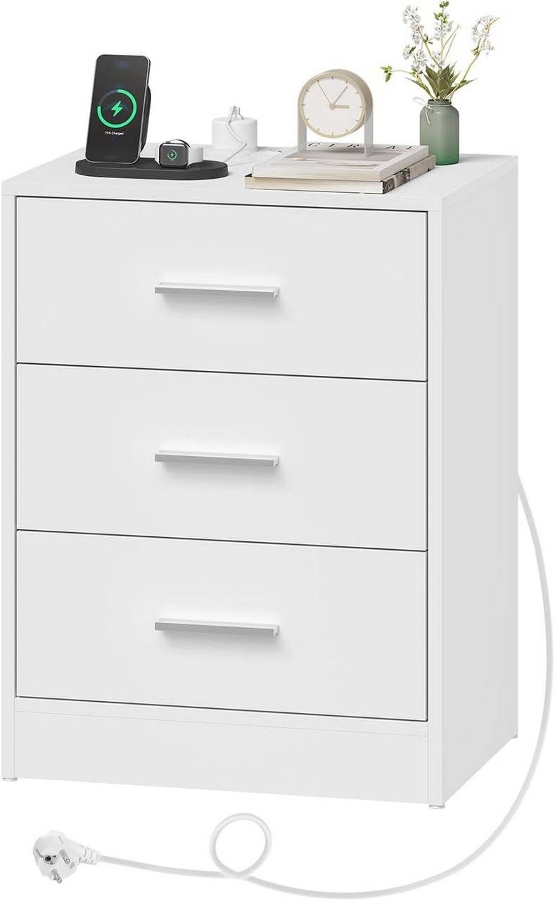 Woltu Nachttisch (1-St), mit Ladefunktion, Steckdose, 3 Schubladen, Modern günstig online kaufen