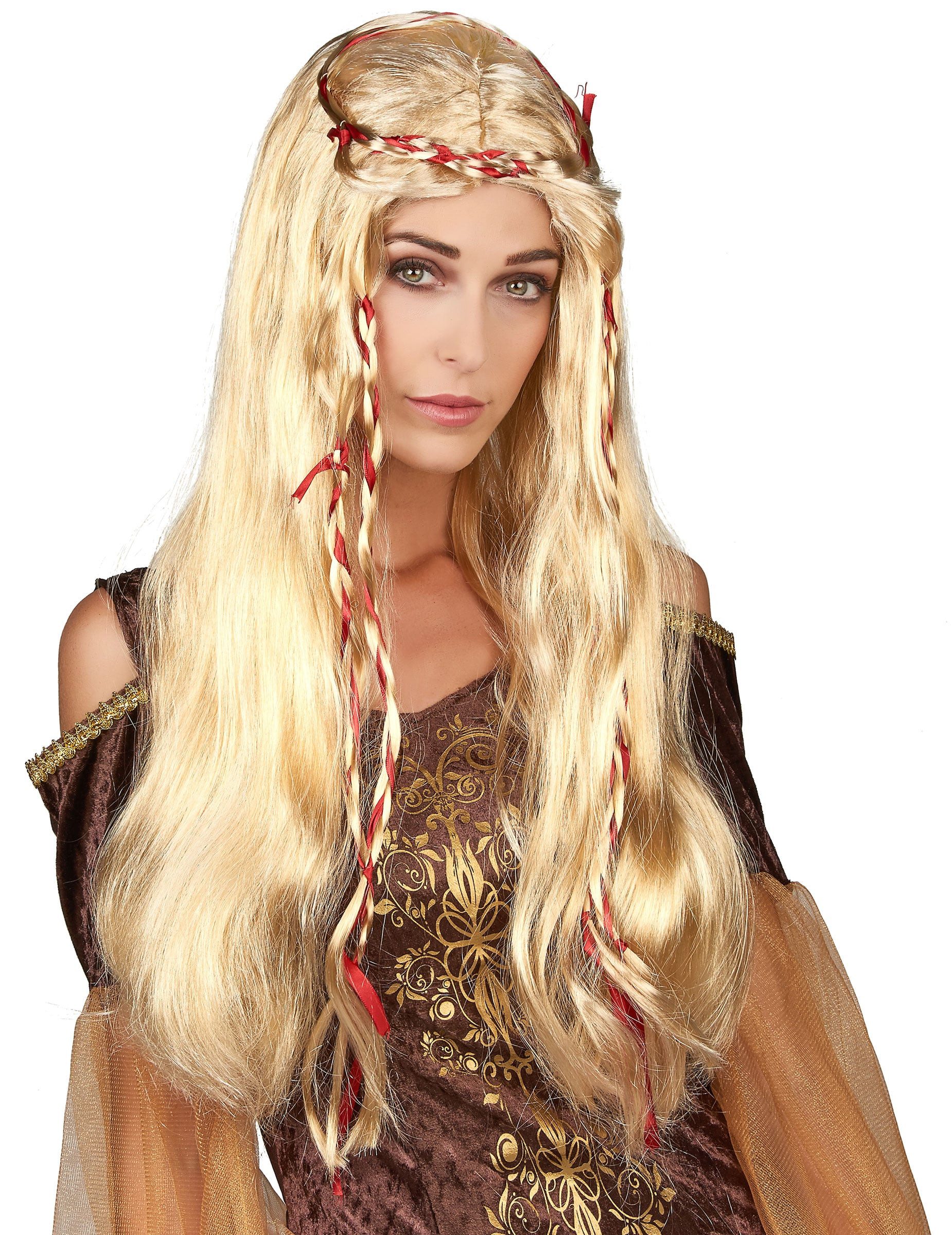 JADEO Kostüm Mittelalter Damen-Perücke blond