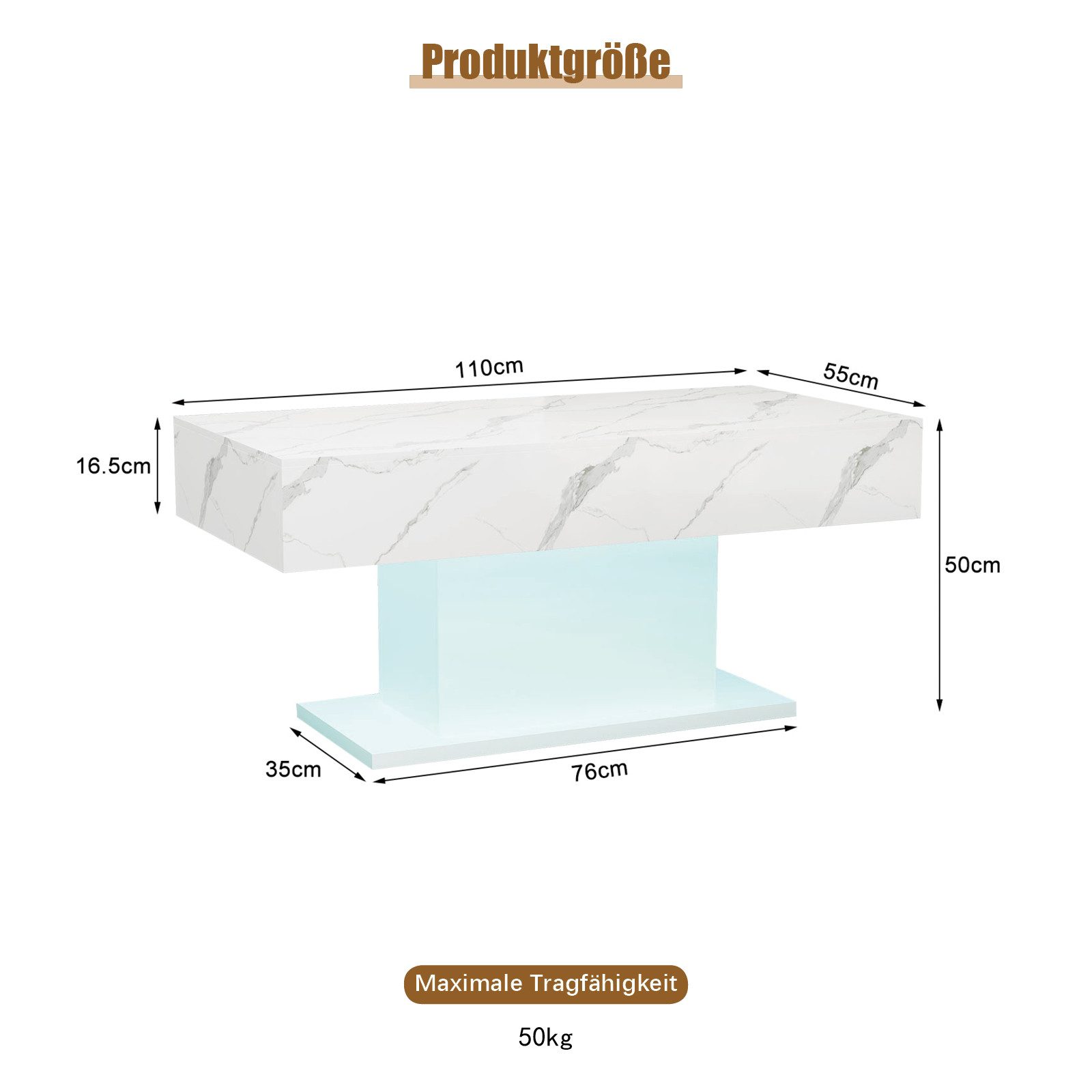 radelldar Couchtisch Wohnzimmertisch Hochglanz mit Beleuchtung modern 110x5 günstig online kaufen
