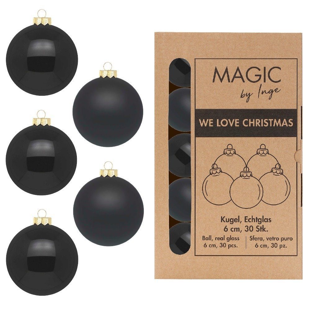 MAGIC by Inge Weihnachtsbaumkugel, Weihnachtskugeln Glas 6cm 30 Stück - Ebony Black