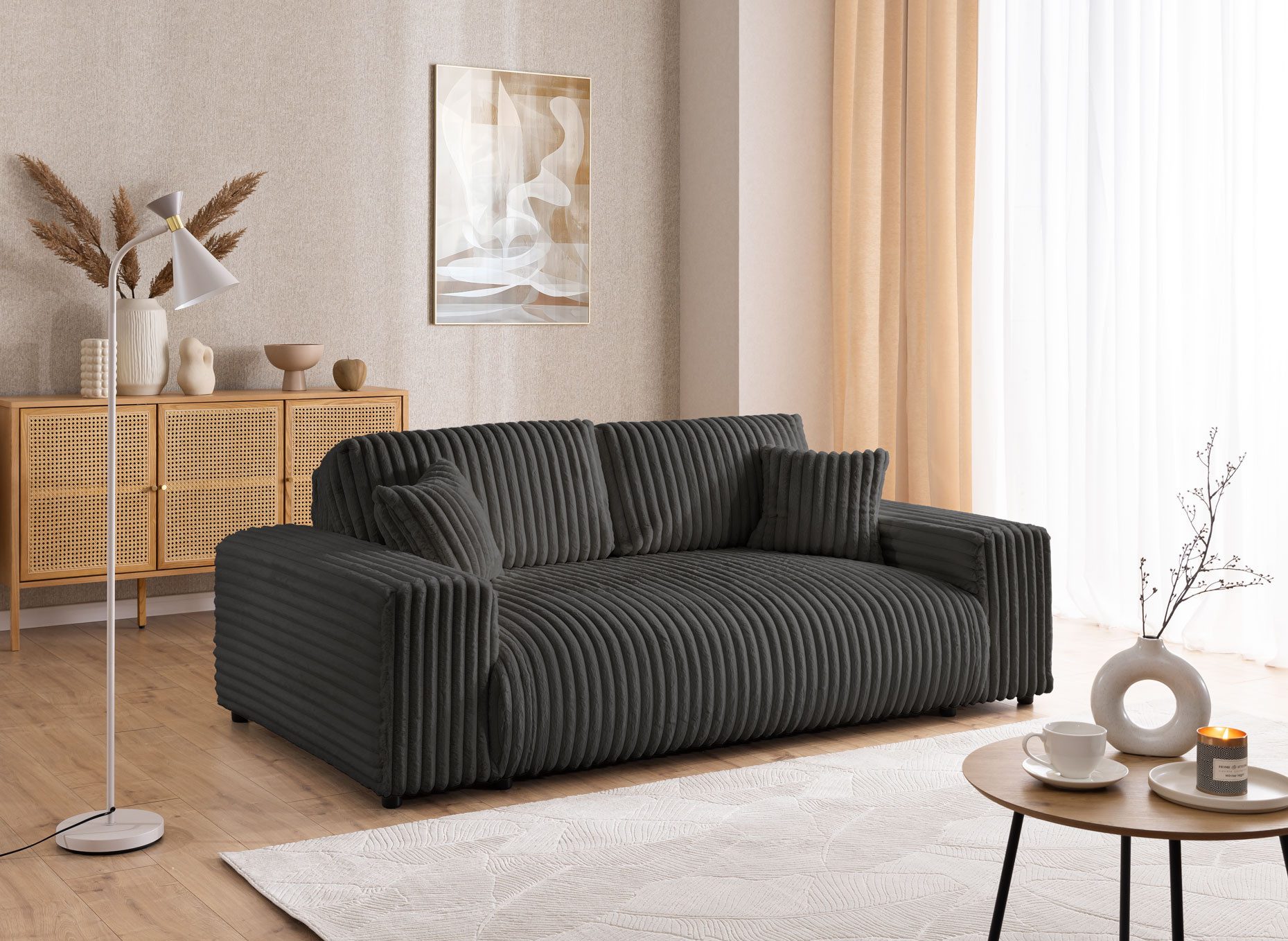 S-Style Möbel 3-Sitzer Sofa Mollis aus Plüschcord mit schöner Sitzkomfort, günstig online kaufen