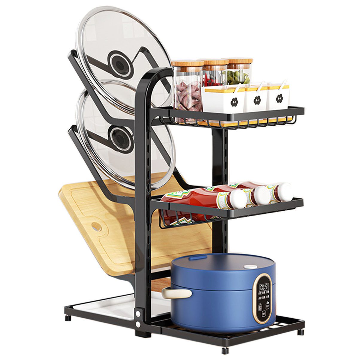 Küchenregal 7-stufiger Gewürz- & Topfdeckelhalter aus Stahl – Höhenverstellbar