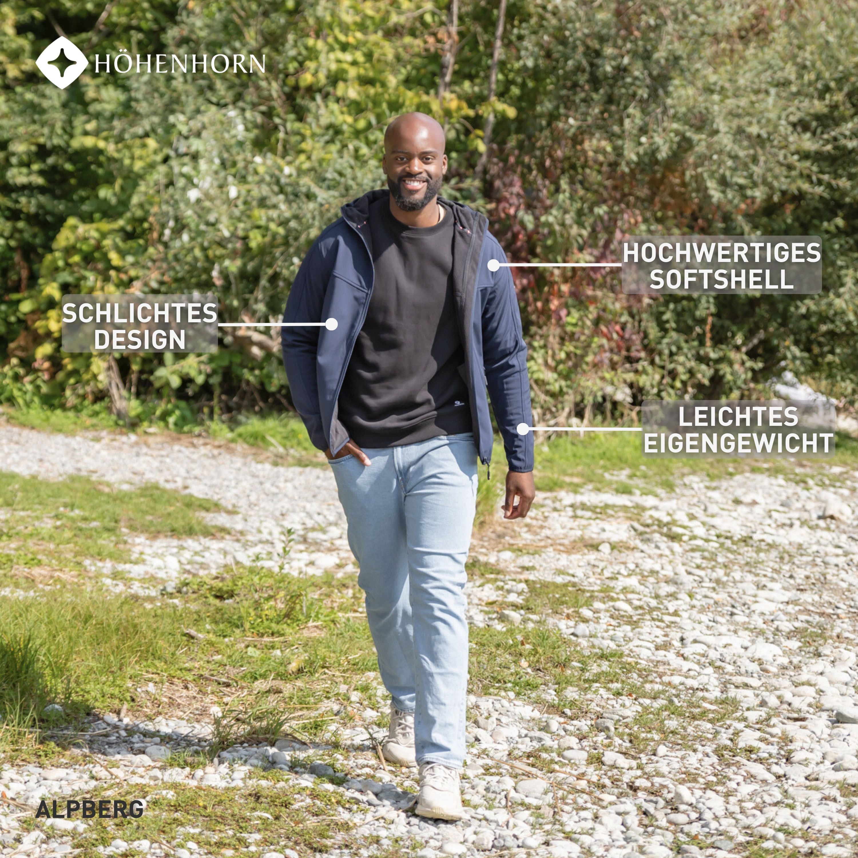 Höhenhorn Softshelljacke Alpberg Herren leichte Jacke für Männer Outdoor Übergangsjacke Microfleece-Innenfutter, Atmungsaktiv