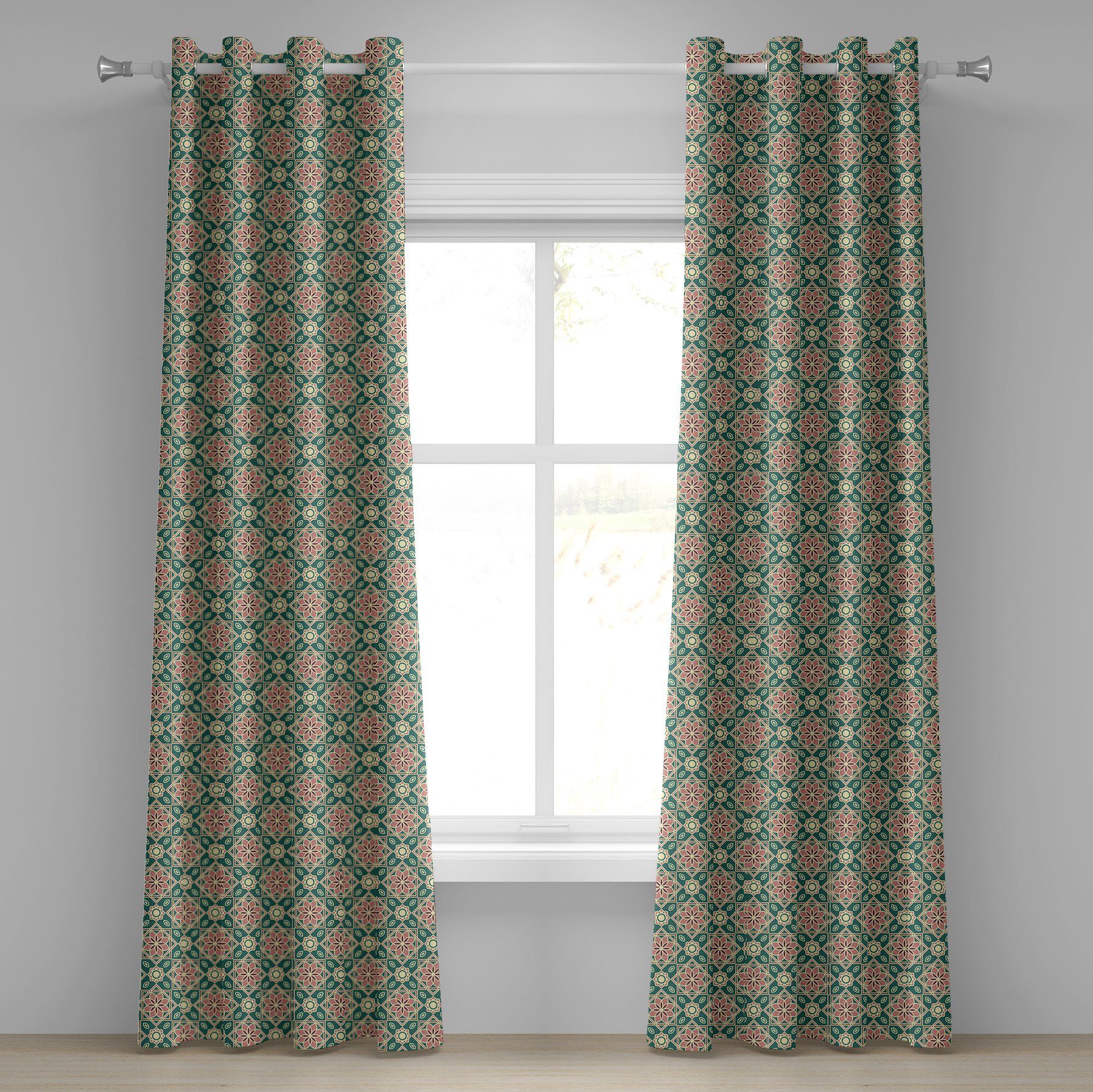 Gardine Dekorative 2-Panel-Fenstervorhänge für Schlafzimmer Röschen Wohnzimmer, Mosaik Abakuhaus, orientalisch Chevron