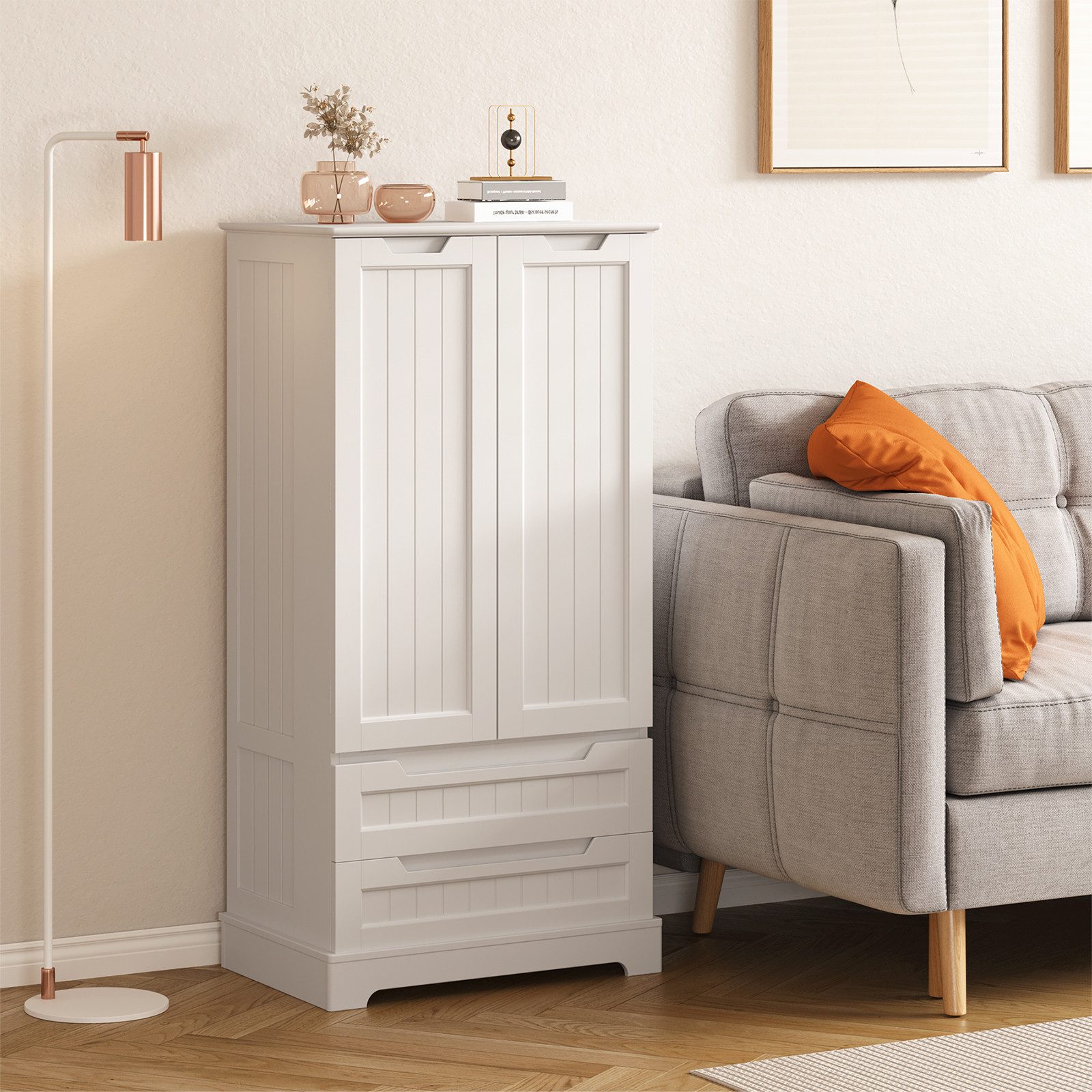 Bealife Highboard Küchenschrank, verstellbare Regalebene,mit 2 Schubladen 2 Türen,Weiß