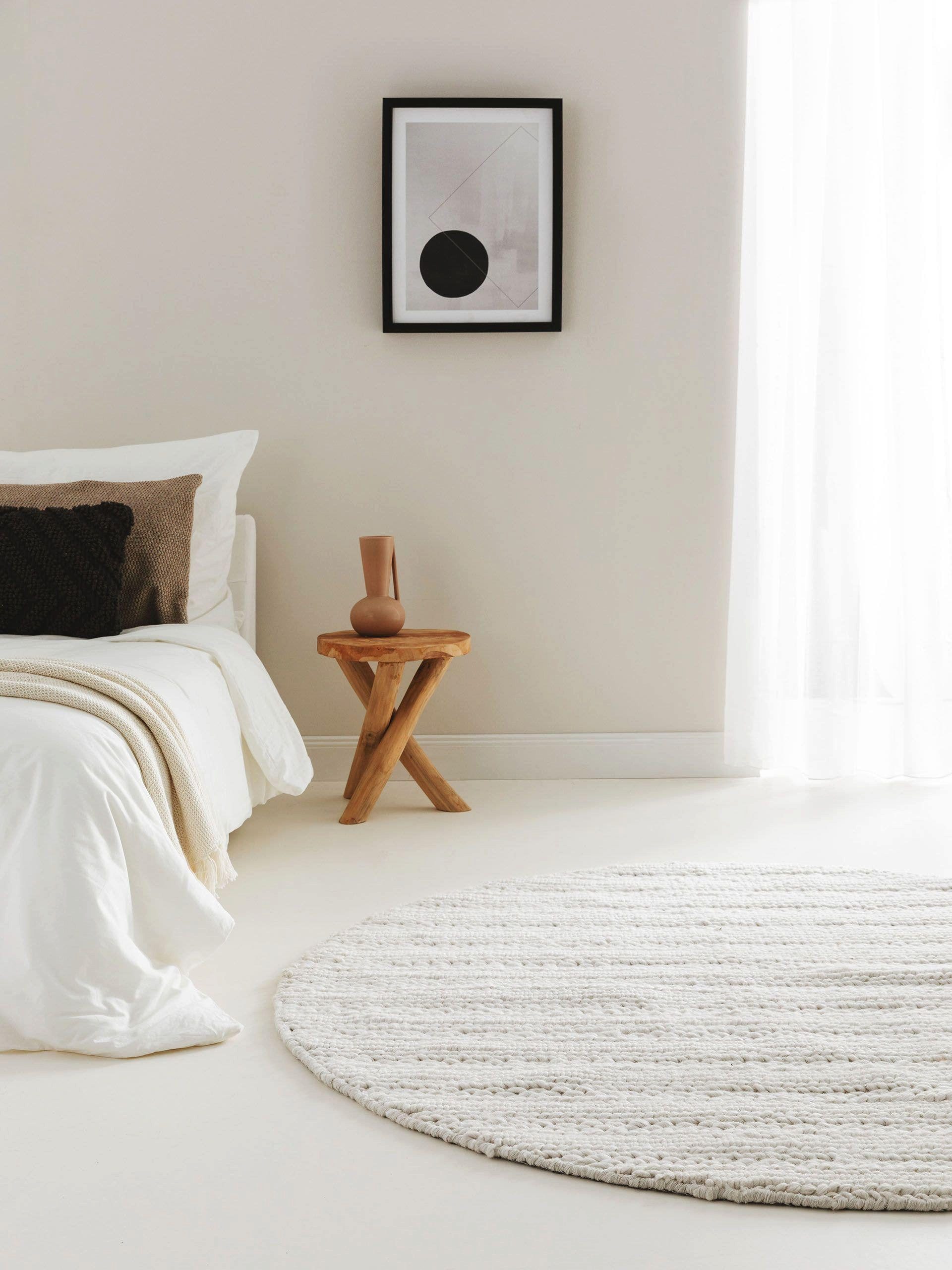 benuta Wollteppich Dina, rund, Höhe: 5 mm, Kunstfaser, Berber, Ethno-Style, Wohnzimmer