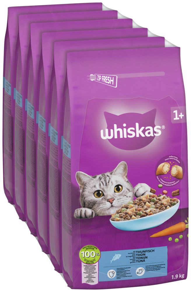 Whiskas WHISKAS® Beutel Trocken Adult 1+ mit Thunfisch 6 x 1,9kg, Trockenfutter für: Katze