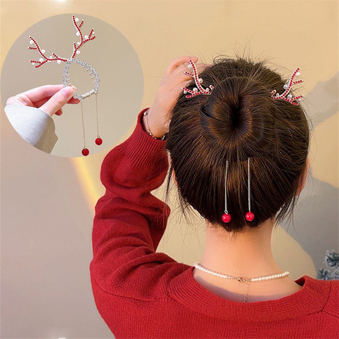 DAYUT Haarnadel 1 Mädchen, Packung Weihnachtsgeweih-Quasten-Haarspangen für 1-tlg