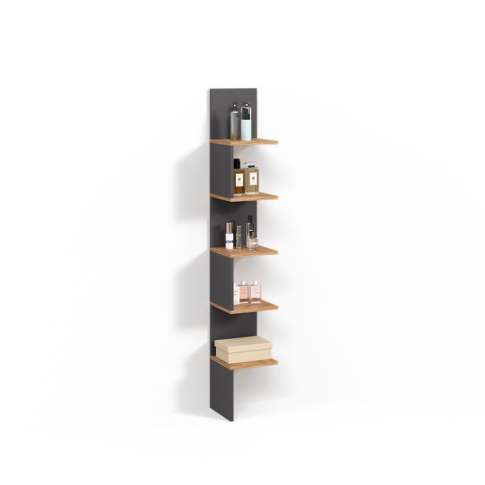 Livinity® Eckregal Vesuvio, Anthrazit/Goldkraft Eiche, 28 x 175.4 cm mit 5 Fächern, 1-tlg.