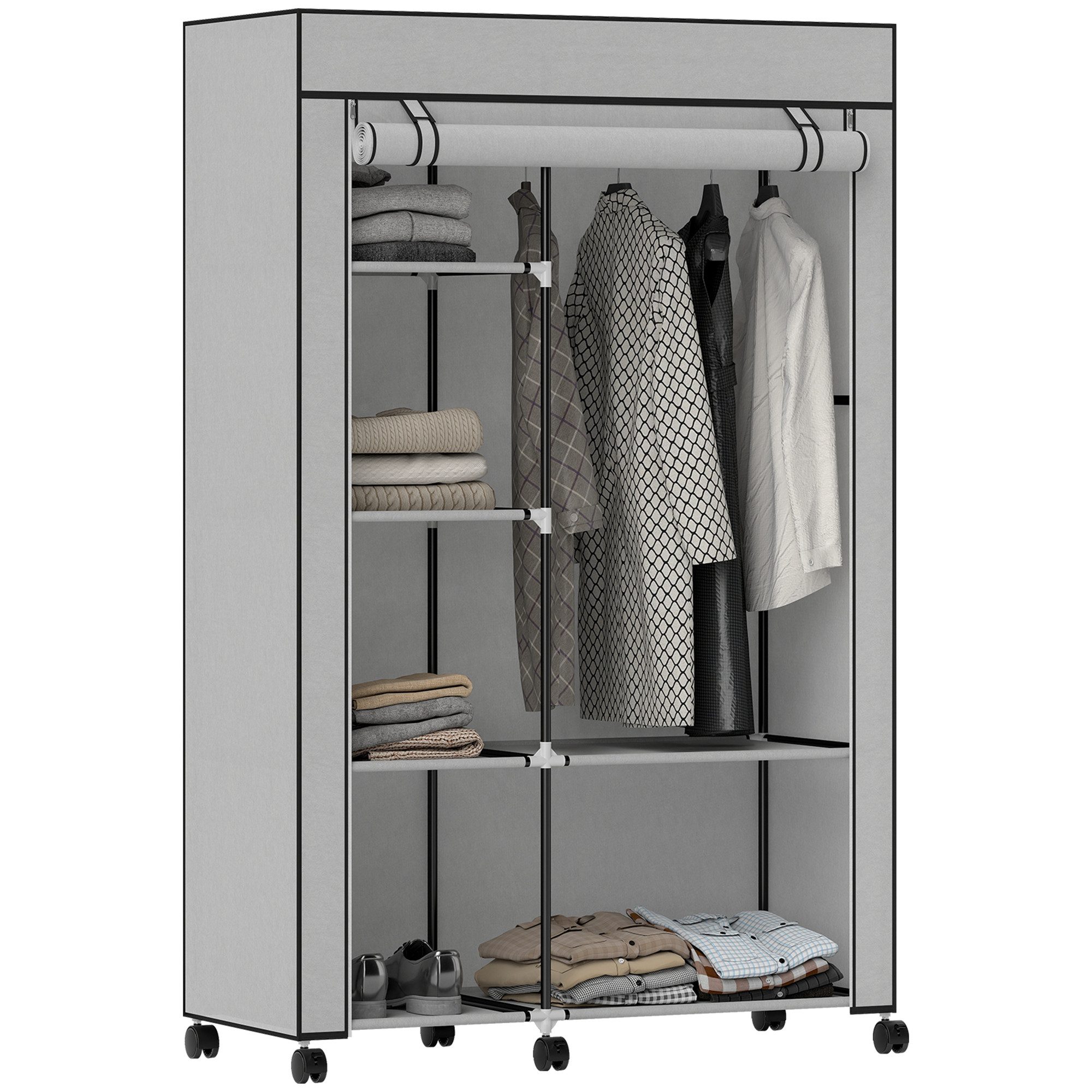 FELIXLEO Stoffschrank Schrank aus Stoff Aufbewahrungslösung 6 Regale 1 Kleiderstange (1-St)