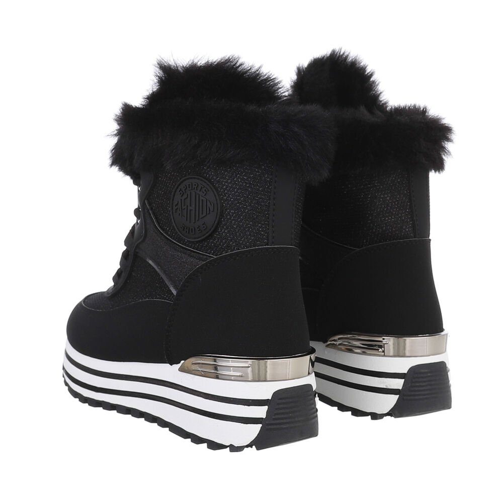 Ital-Design Damen High-Top Freizeit Sneakerboots Keilabsatz/Wedge Sneakers High in Schwarz