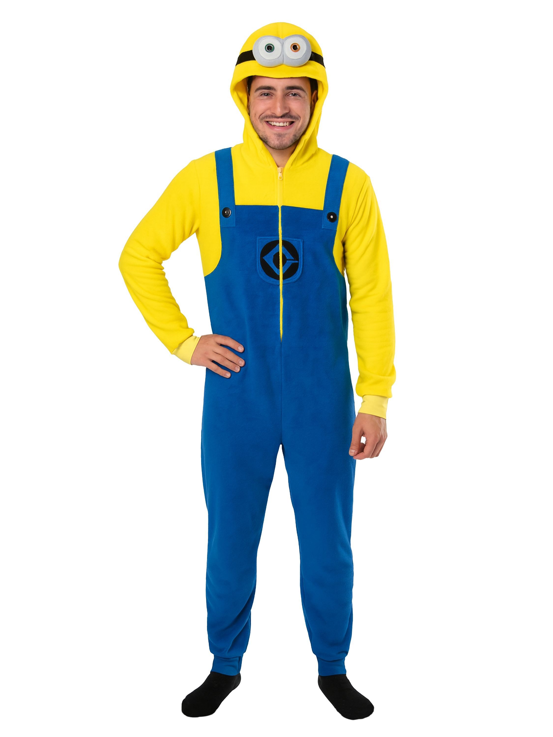 United Labels® Kostüm Minions Kostüm Overall mit Kapuze Onesie Jumpsuit Einteiler Karneval