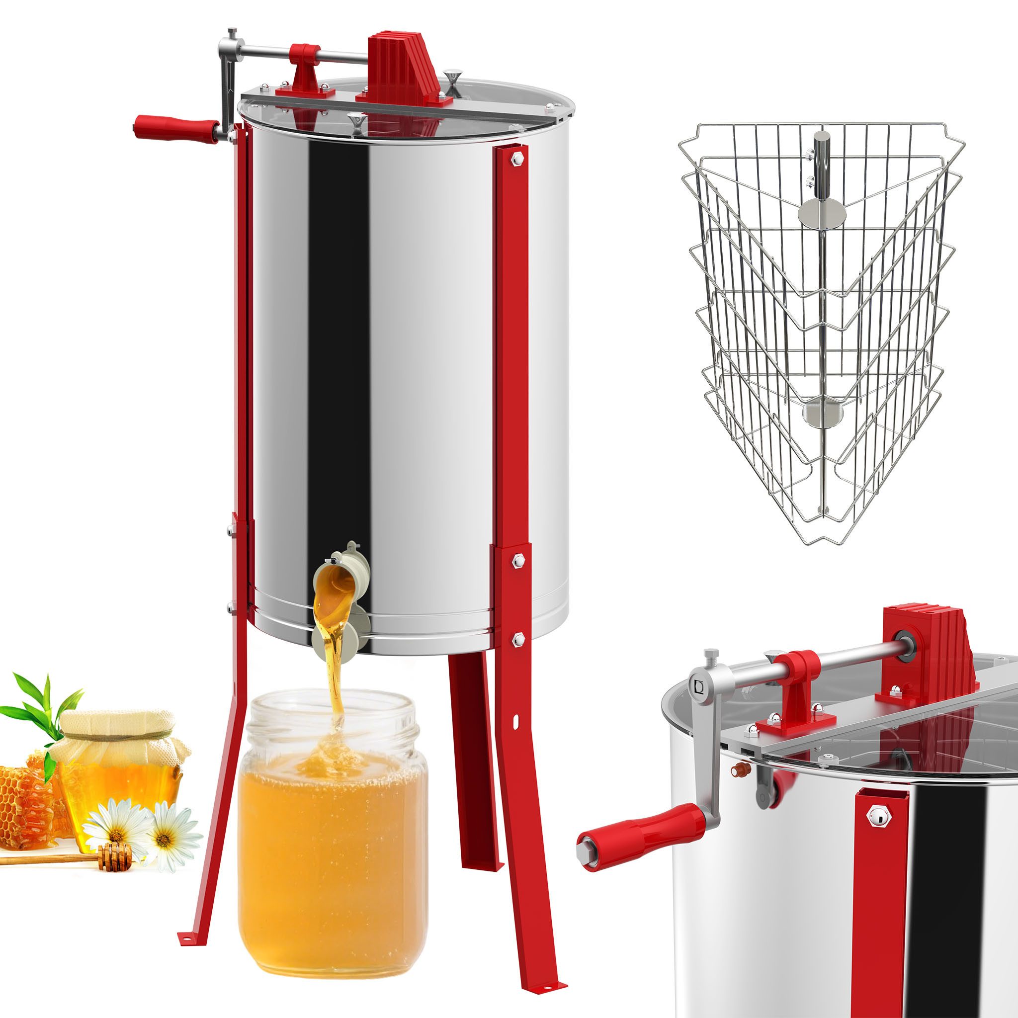 FIVMEN Honigschleuder Tangentialschleuder Manuelle Bienenbeute Honigextractor mit Deckel, Zentrifugenentsafter mit Handkurbel Beinen Honig-Extraktor