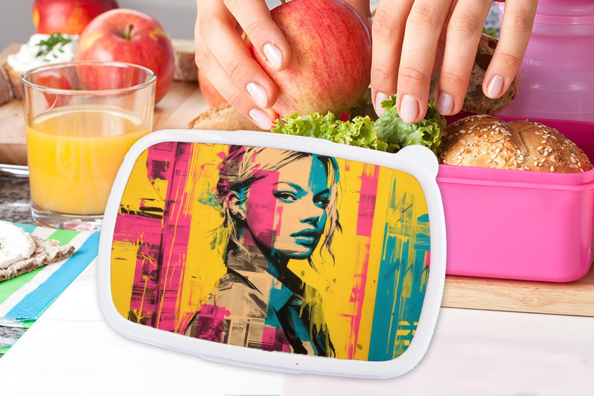 MuchoWow Lunchbox Frau - Malstreifen - Farbig, Kunststoff, (2-tlg), Brotdosen, Lunch Box, Brotbox für Kinder und Erwachsene