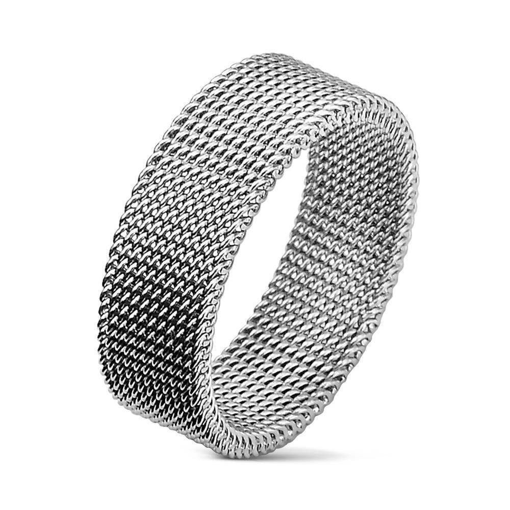 BUNGSA Fingerring 57 (18.1)Flexibler Ring Maschen Edelstahl silber für Damen & Herren (Ring, 1-tlg), Damen Herren