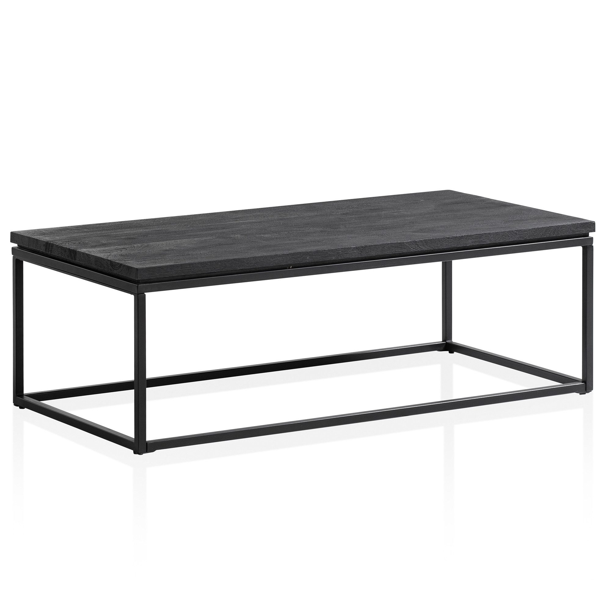 Wohnling Couchtisch WL6.987 (120x60x40 cm Sofatisch Massivholz Metall Schwarz), Wohnzimmertisch Rechteckig, Kaffeetisch Modern