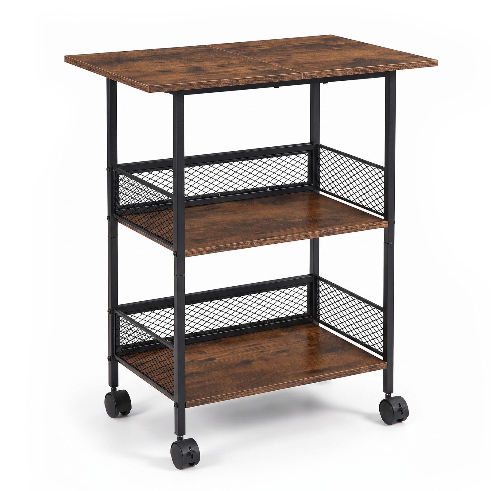 GarveeMore Druckertisch 3-Ebenen Druckerständer Auf Rollen Rollbarer Druckertisch 60x40x70Cm