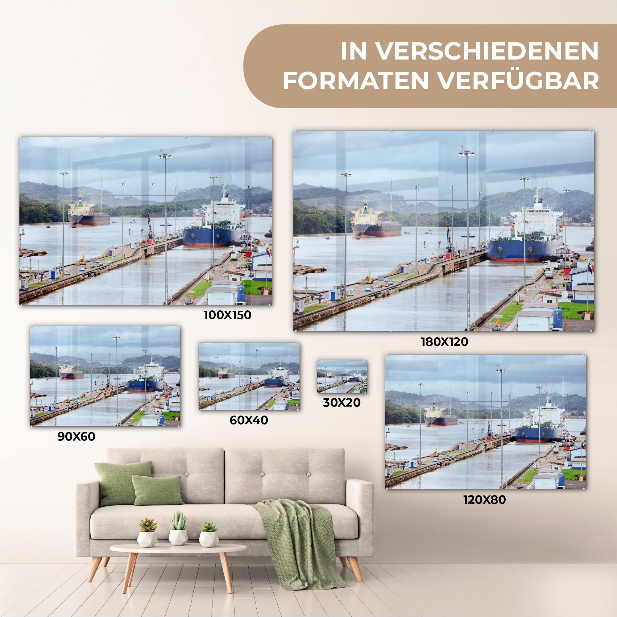 MuchoWow Acrylglasbild Wohnzimmer & St), des Schiff Panamakanals, Acrylglasbilder Schlafzimmer in (1 der Kanalschleuse