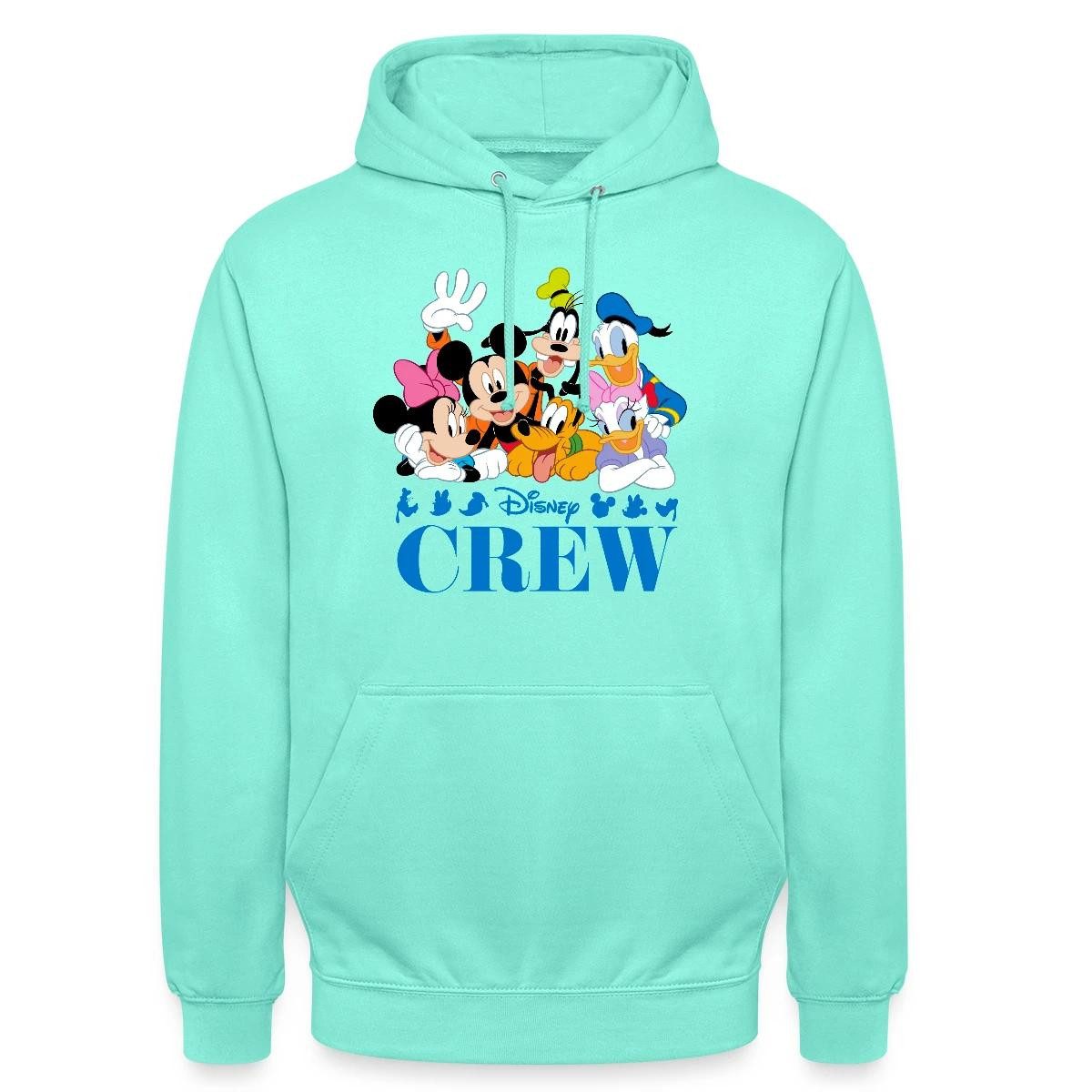 Spreadshirt Hoodie Mickey & Minnie Pluto Goofy Daisy Donald Crew Unisex Hoodie (1-tlg) Unisex-Schnitt: Sitzt bei Männern körpernah, bei Frauen weit