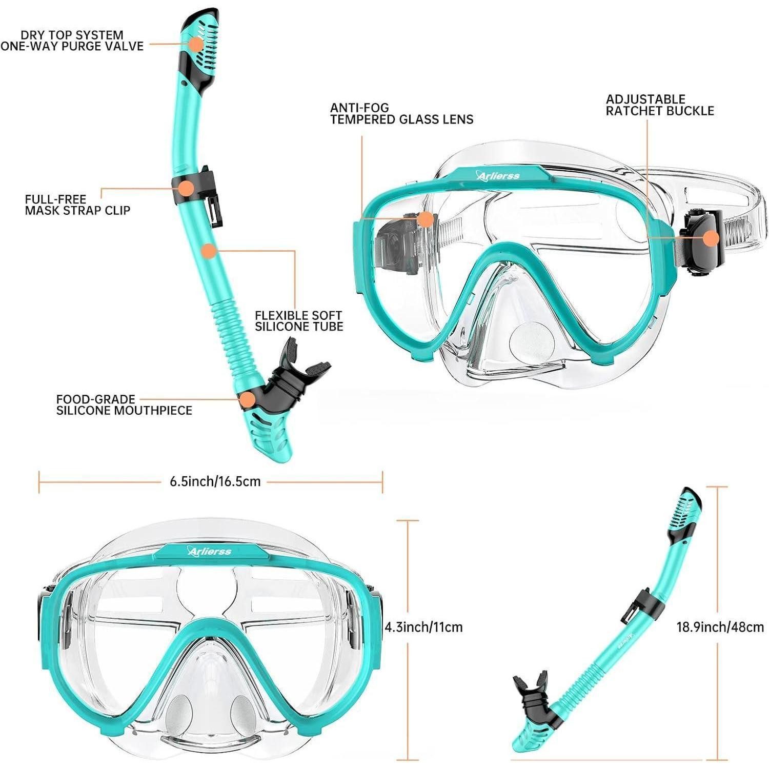 LuxusKollektion Schnorchel Schnorchelset Erwachsene, Anti-Fog Taucherbrille, Trocken Schnorchel (1 St) – Bild 3 von 5