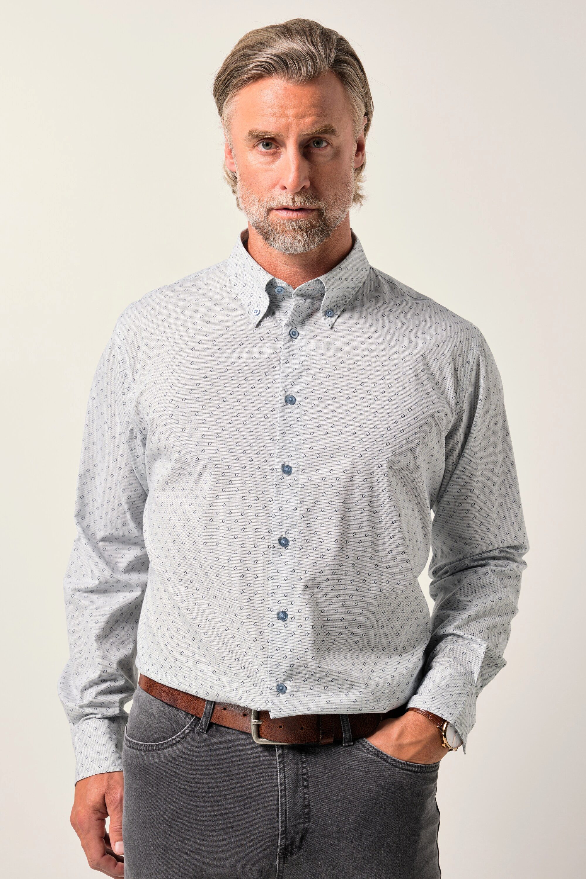 Boston Park Businesshemd Hemd Langarm Minimalmuster Buttondown-Kragen