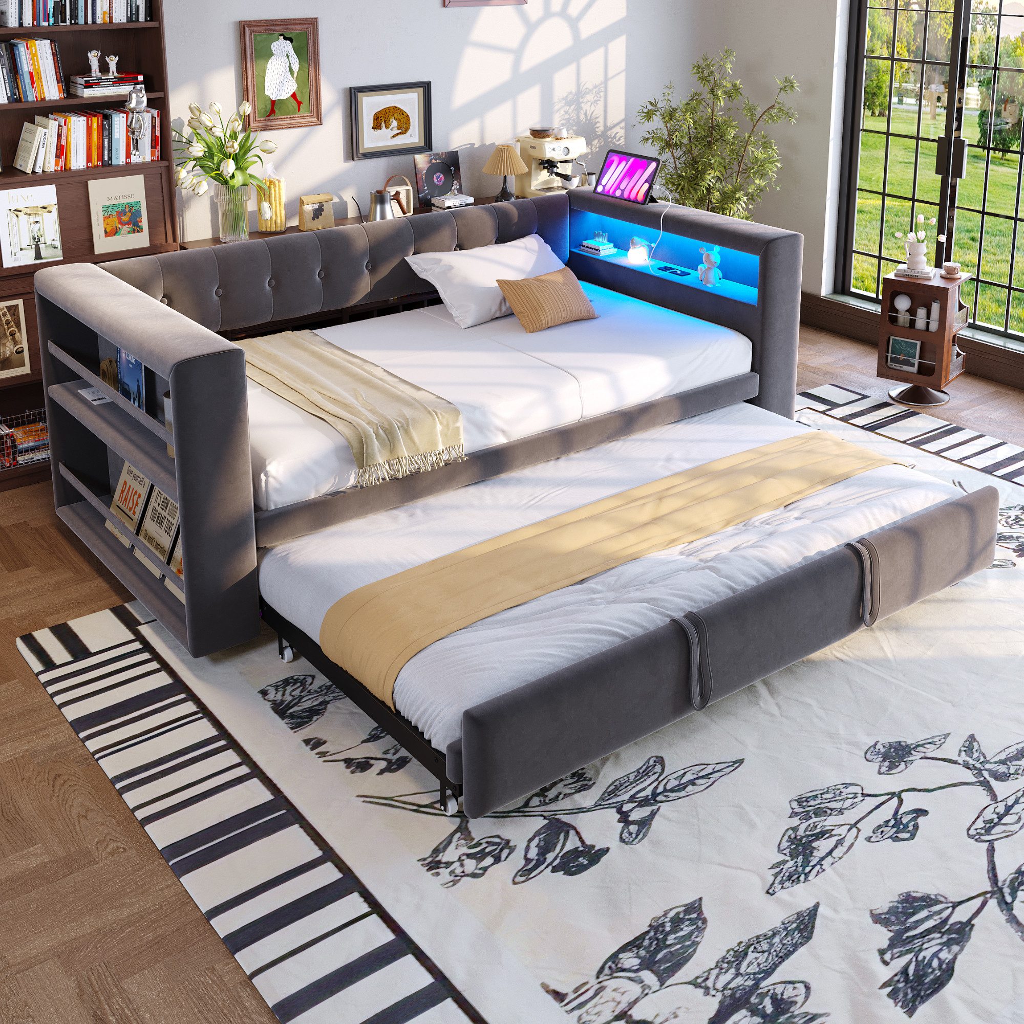Flieks Daybett, Polsterbett Schlafsofa 90/180×190cm mit LED, Steckdose und günstig online kaufen