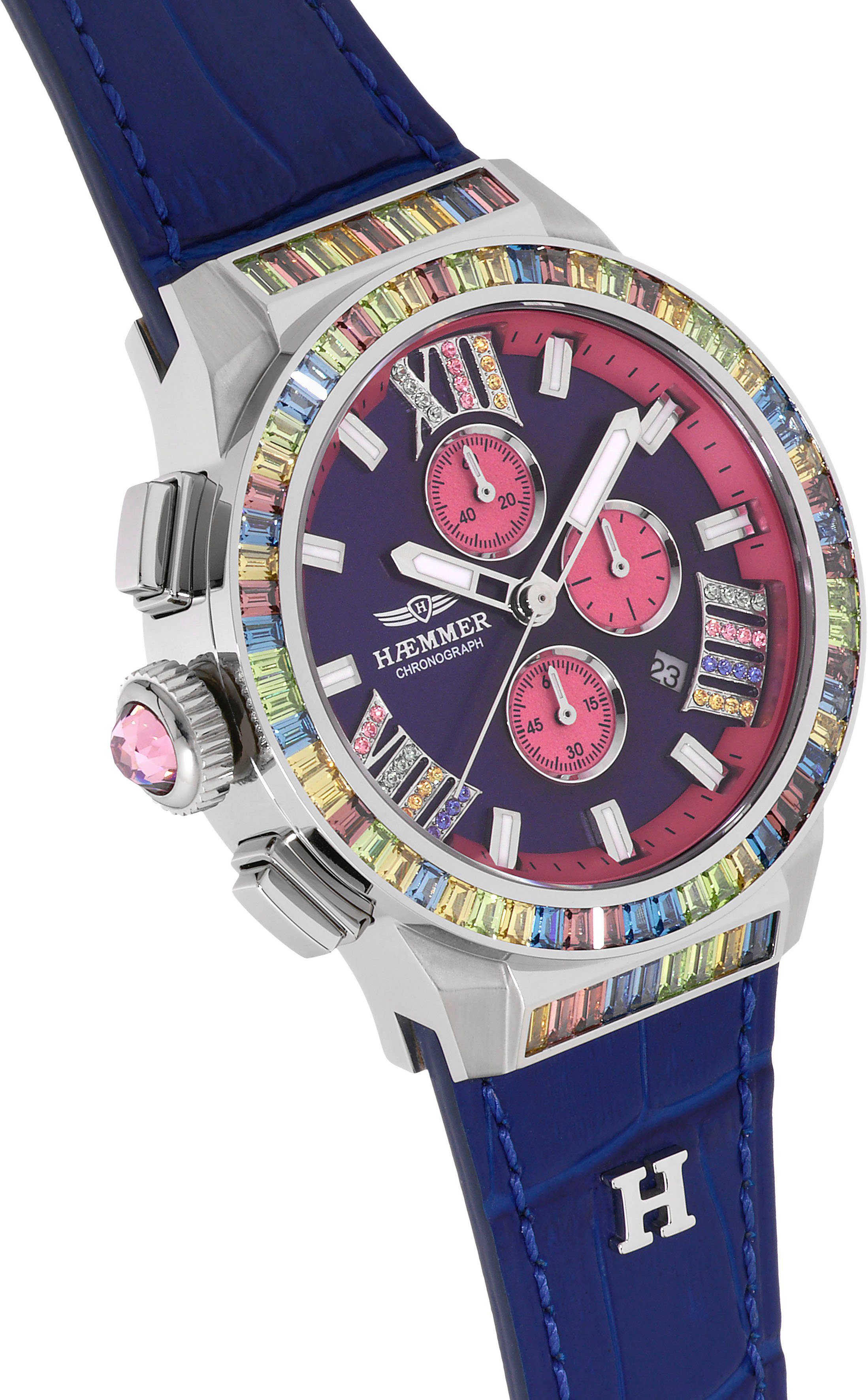 HAEMMER GERMANY Chronograph GLORIOUS LUNA, GR-001, Quarzuhr, Damenuhr, Datum, Stoppfunktion, Saphirglas, Lederarmband