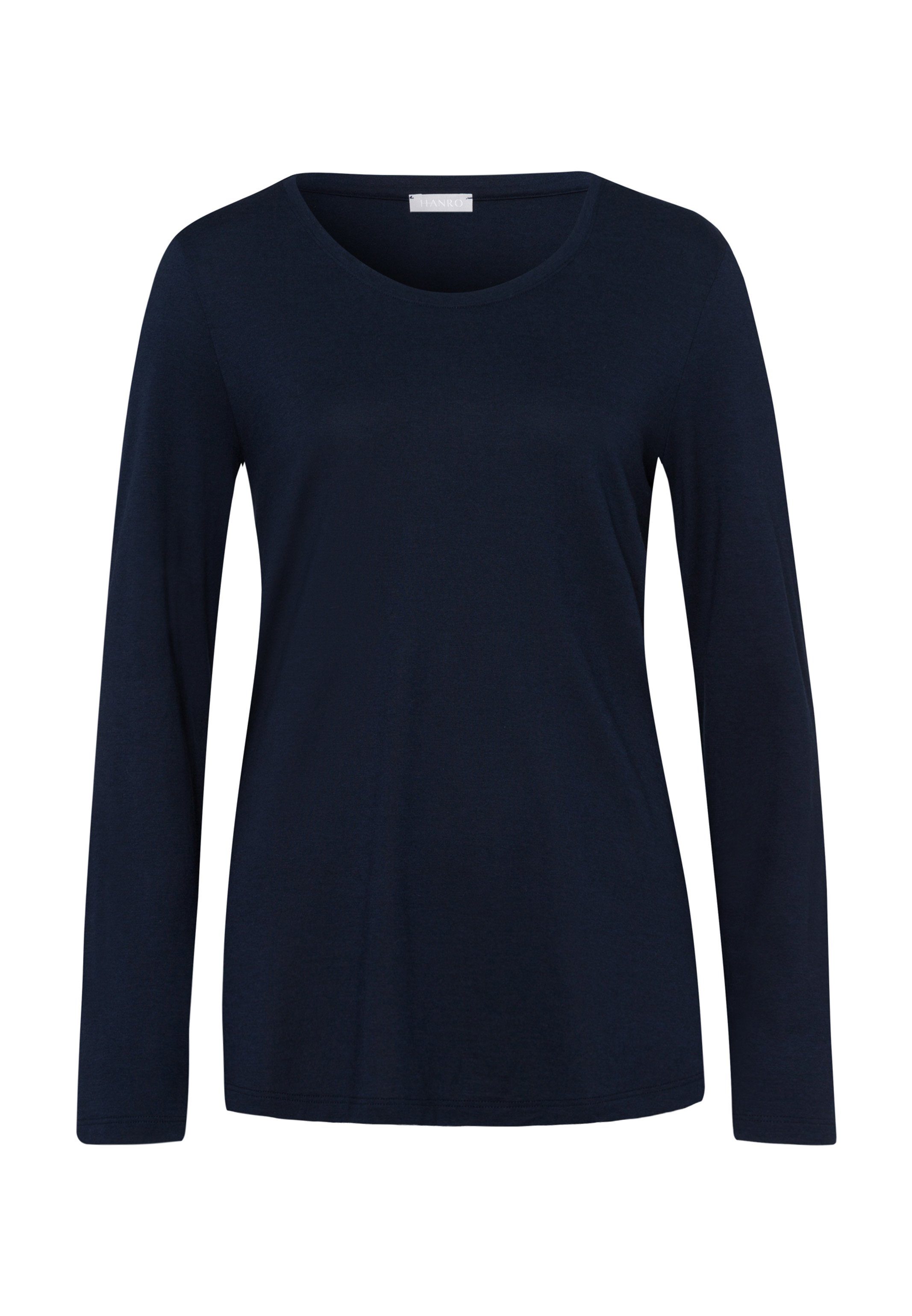Hanro Pyjamaoberteil Sleep & Navy Passform Shirt - - Baumwolle (1-tlg) Deep Langarm Schlafanzug Lockere Lounge