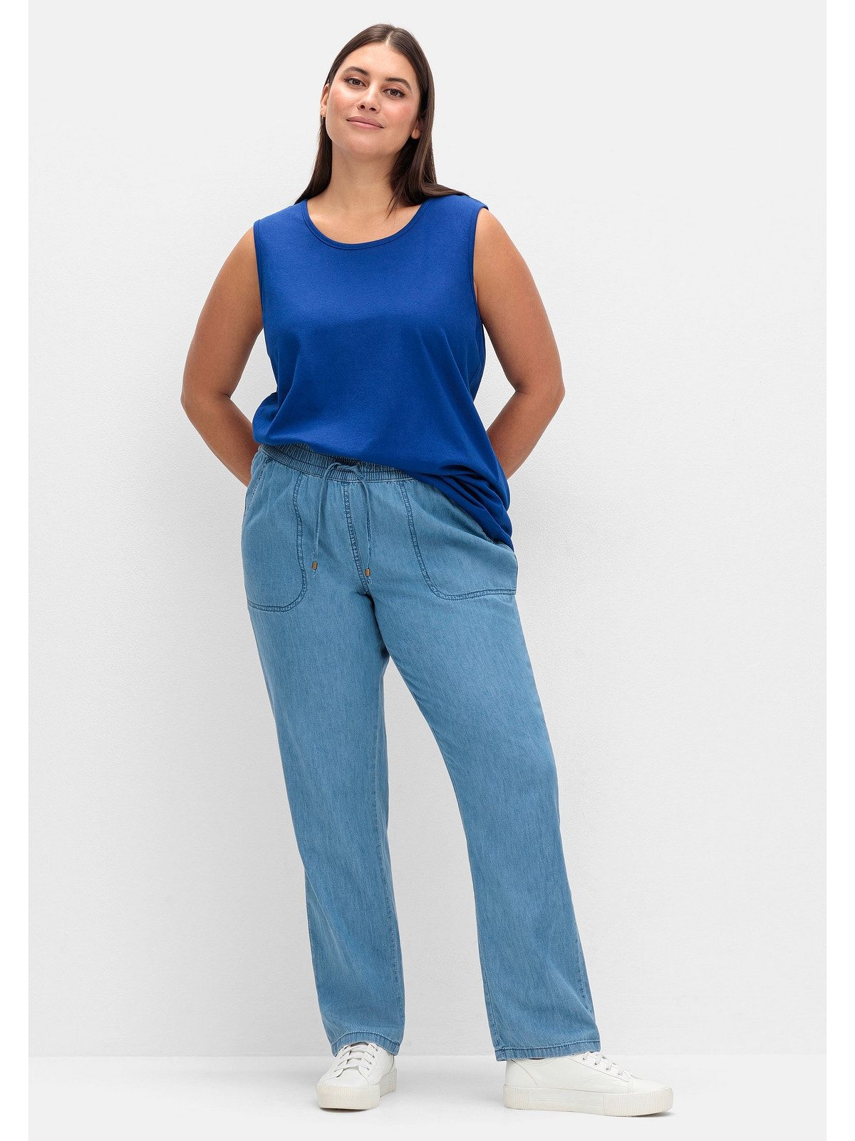 Sheego Schlupfjeans Große Größen mit gesmoktem Rundum-Dehnbund