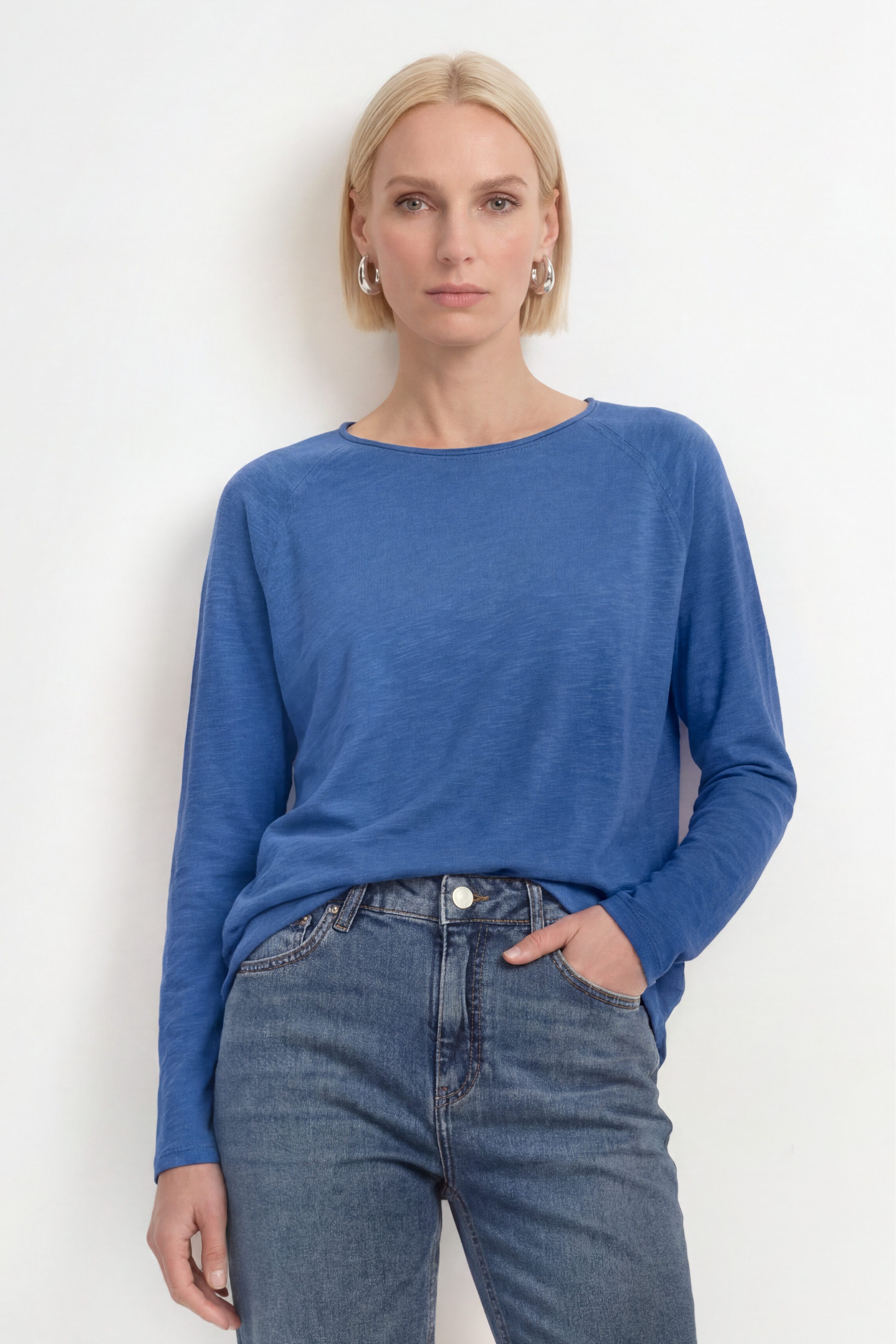 RICHROYAL Langarmshirt 2409 O HJ LS mit offener Ausschnittkante und Saum