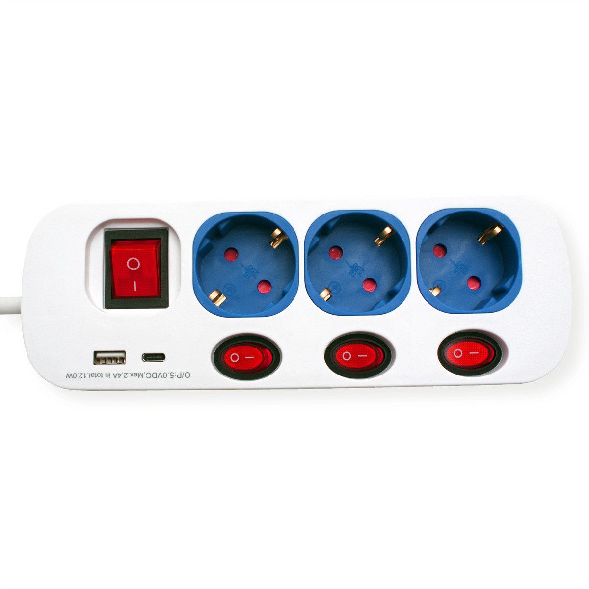 ROLINE 3-fach Steckdosenleiste mit Schalter Steckdosenleiste (Kabellänge 3 m), USB-Charger A+C