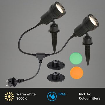 Briloner Leuchten LED Gartenstrahler 3077-025, LED wechselbar, Warmweiß, Farbfilter wechselbar, Erdspieß+Wandhalterung, schwarz, GU10, Warmweiß