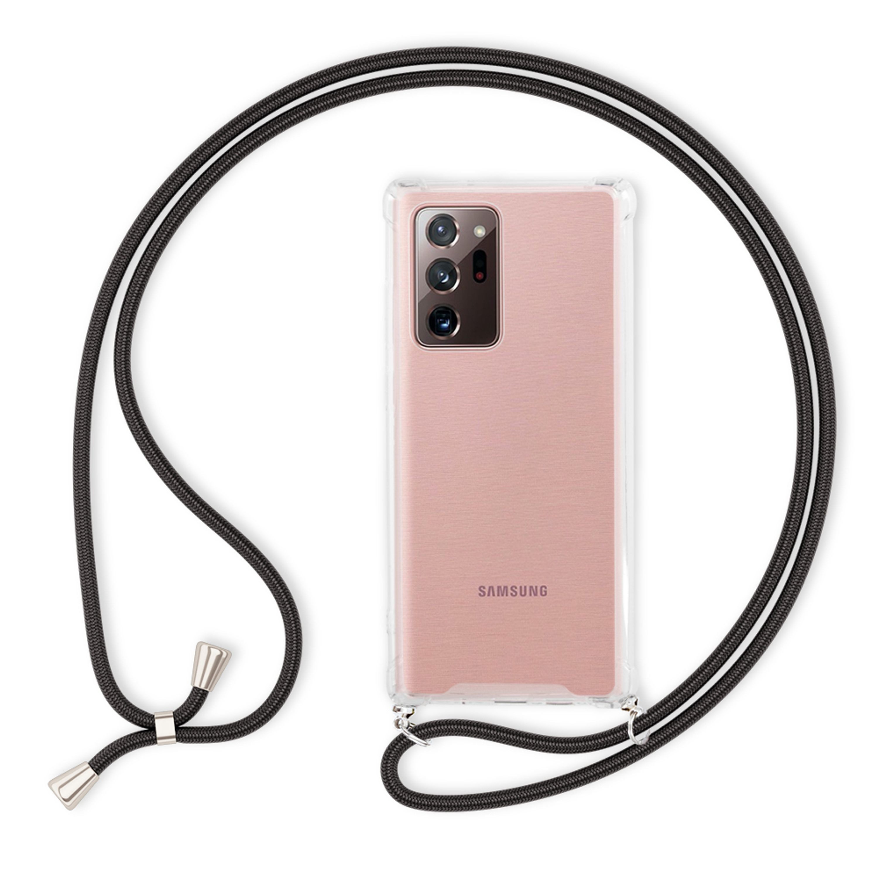 Nalia Backcover Samsung Galaxy Note 20 Ultra 17,5 cm (6,9 Zoll), Klare Hybrid Hülle mit Kette / Schutzhülle zum Umhängen / Handyband