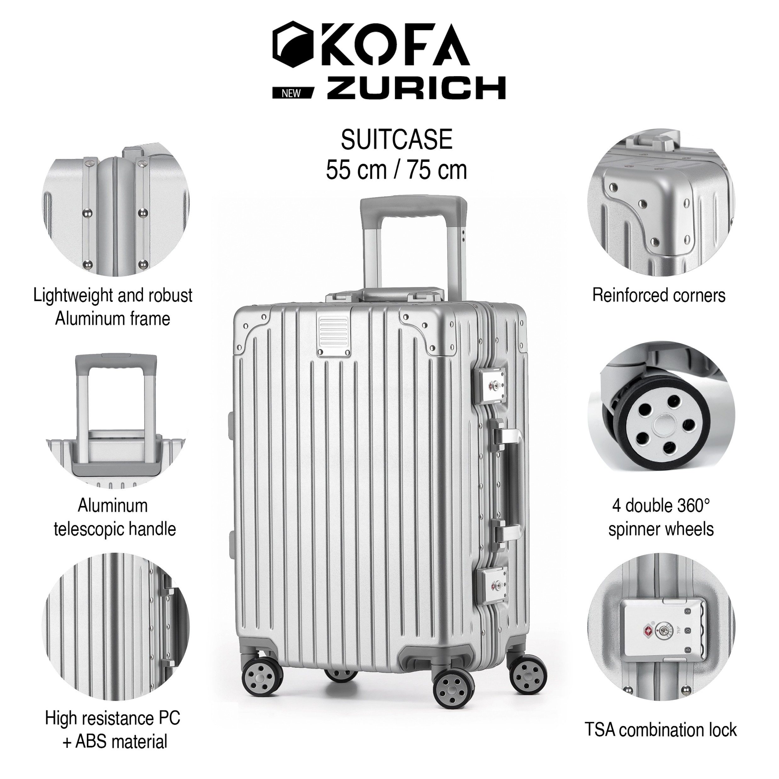 KOFA Kofferset ZURICH, (M + XL), Hartschalen Trolley), 55cm + 75cm, Alu-Rah günstig online kaufen