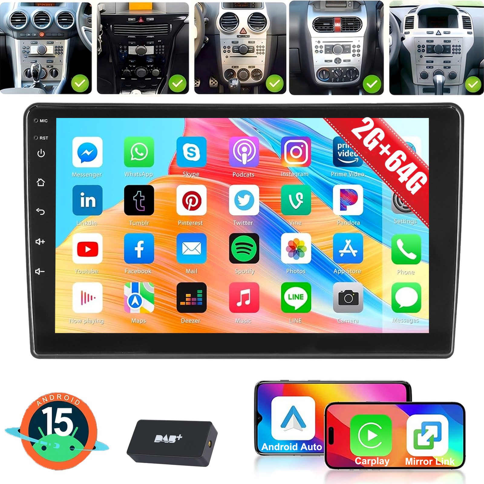 ESSGOO Für Opel Antara Astra H Corsa D Meriva A Zafira B Carplay Android 15 Autoradio (RDS, 4+64GB(optional), Digitalradio (DAB), FM, AM, Carplay Android Auto Bluetooth EQ USB GPS Navi WIFI Touchscreen)