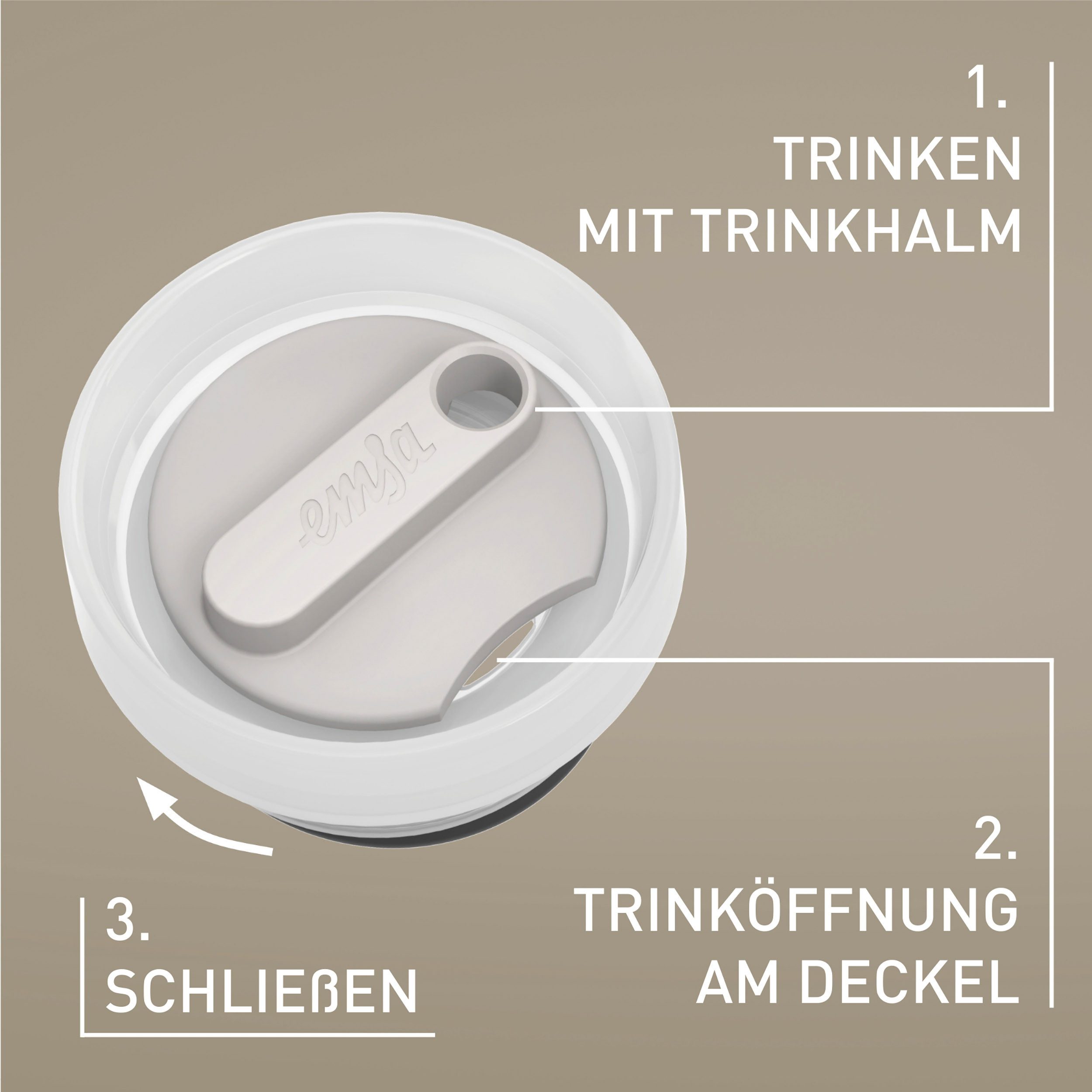 Emsa Isolierflasche Travel Mug Cool³, 3 Deckelpositionen, für gängige Autohalterungen, inkl. Strohhalm